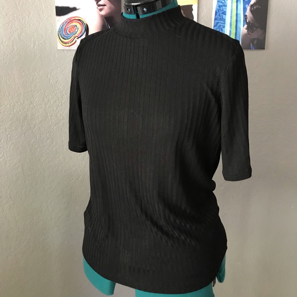 H & M, black high neck blouse, shirt sleeve